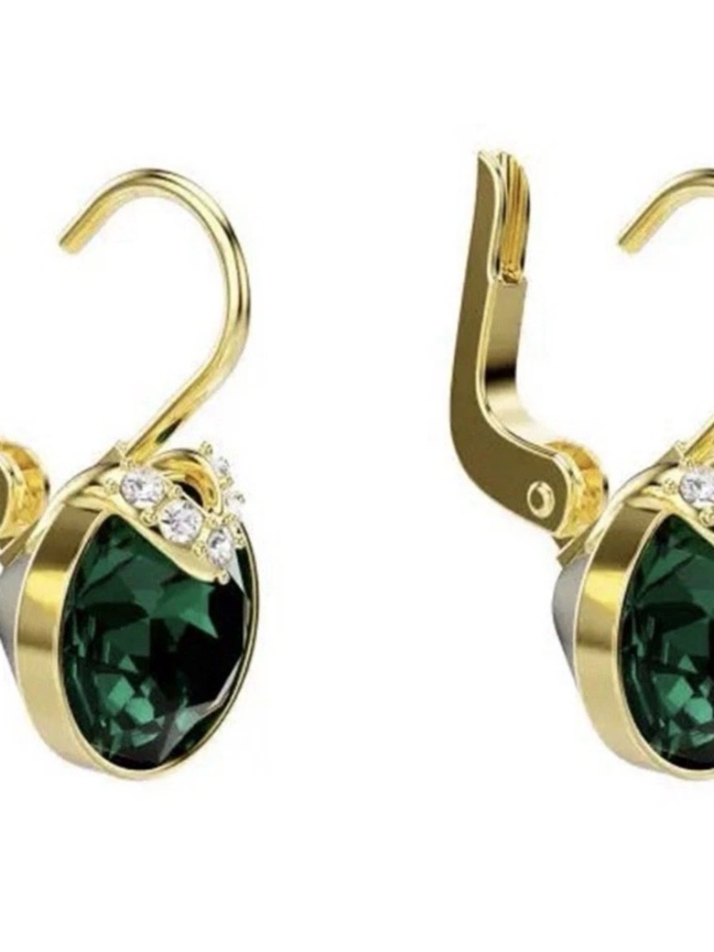 Swarovski Gold-Tone Dark Green Crystal Drop Earrings